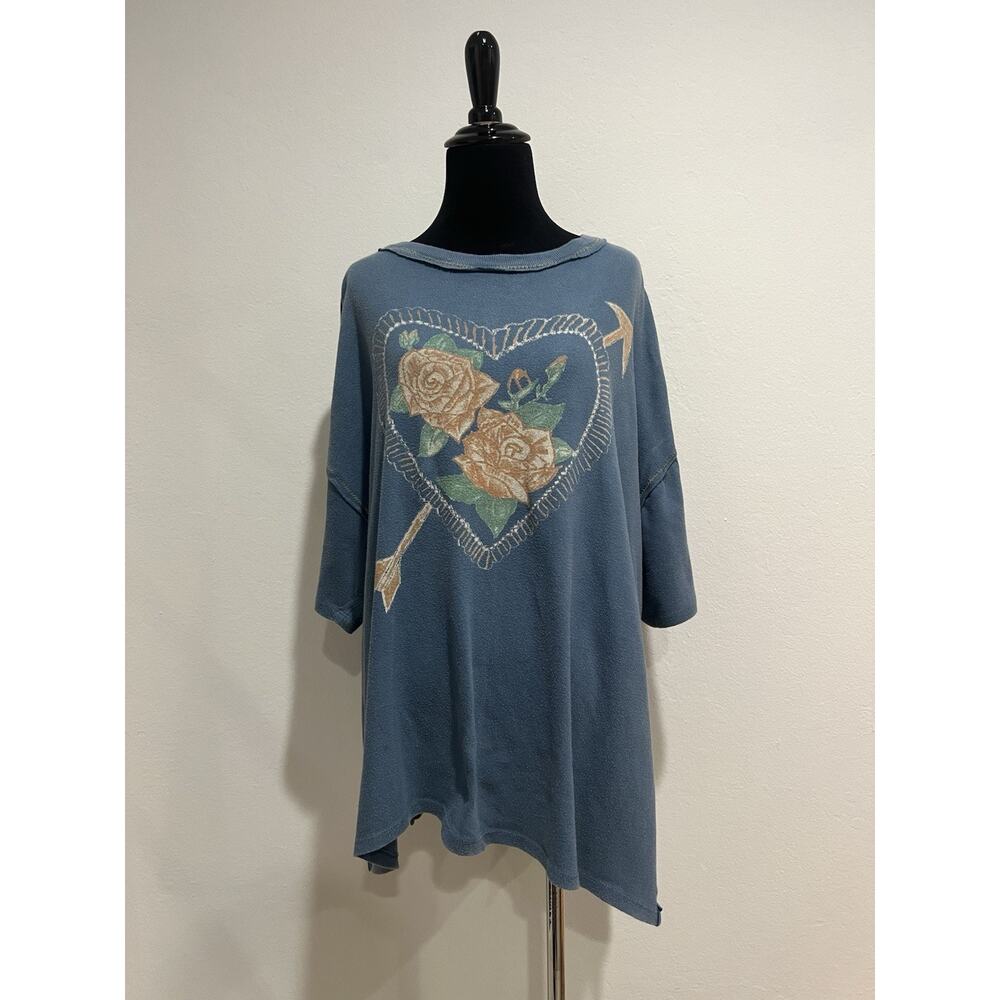 FP We the Free Love Rose Tee Navy Combo Sz Small - Picture 2 of 6